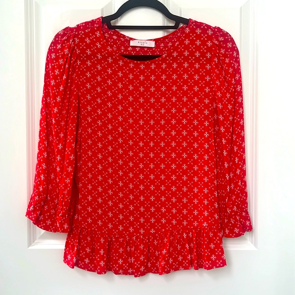 Elodie 3/4 sleeve length red smocked peplum top